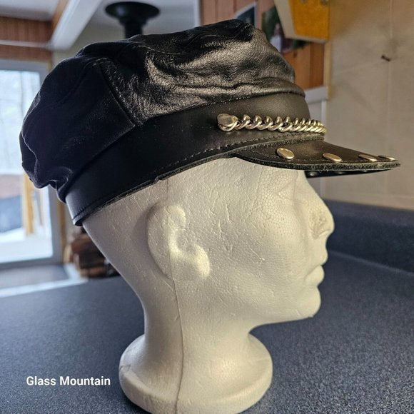 SOLD - Allure Vintage Genuine Muir Black Leather Chain & Studded Unisex Cap - Picture 3 of 10